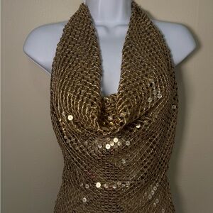 ZARA Gold Sequin Halter Midi dress